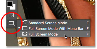 photoshop choose fullscreen viewmode