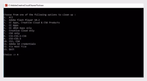 The Creative Cloud Cleaner Tool on Windows display 1