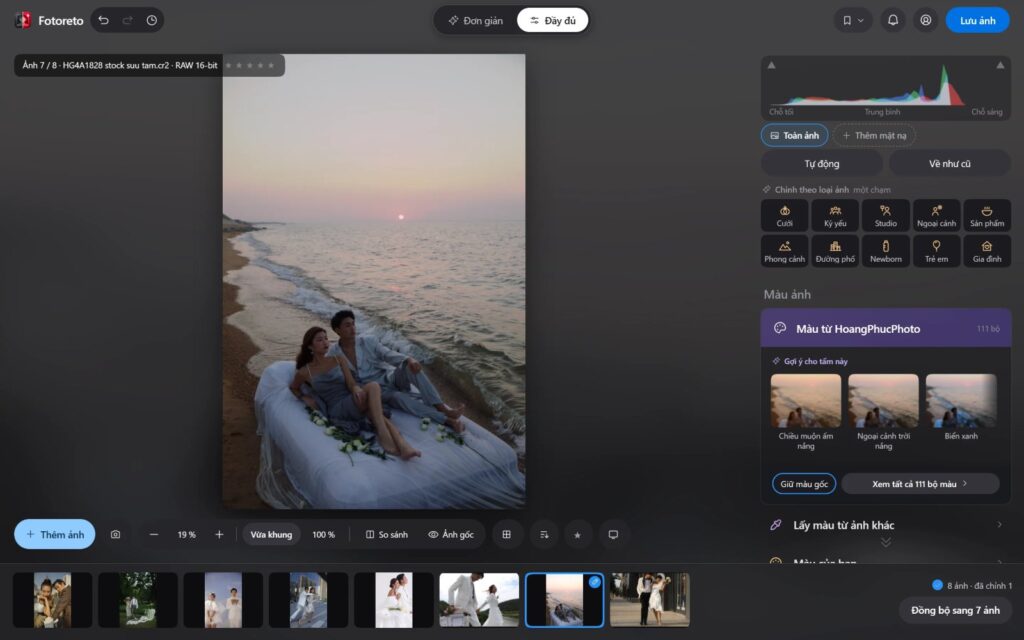 Chế độ Đầy đủ của Fotoreto với đường cong, HSL, chỉnh màu ba vùng