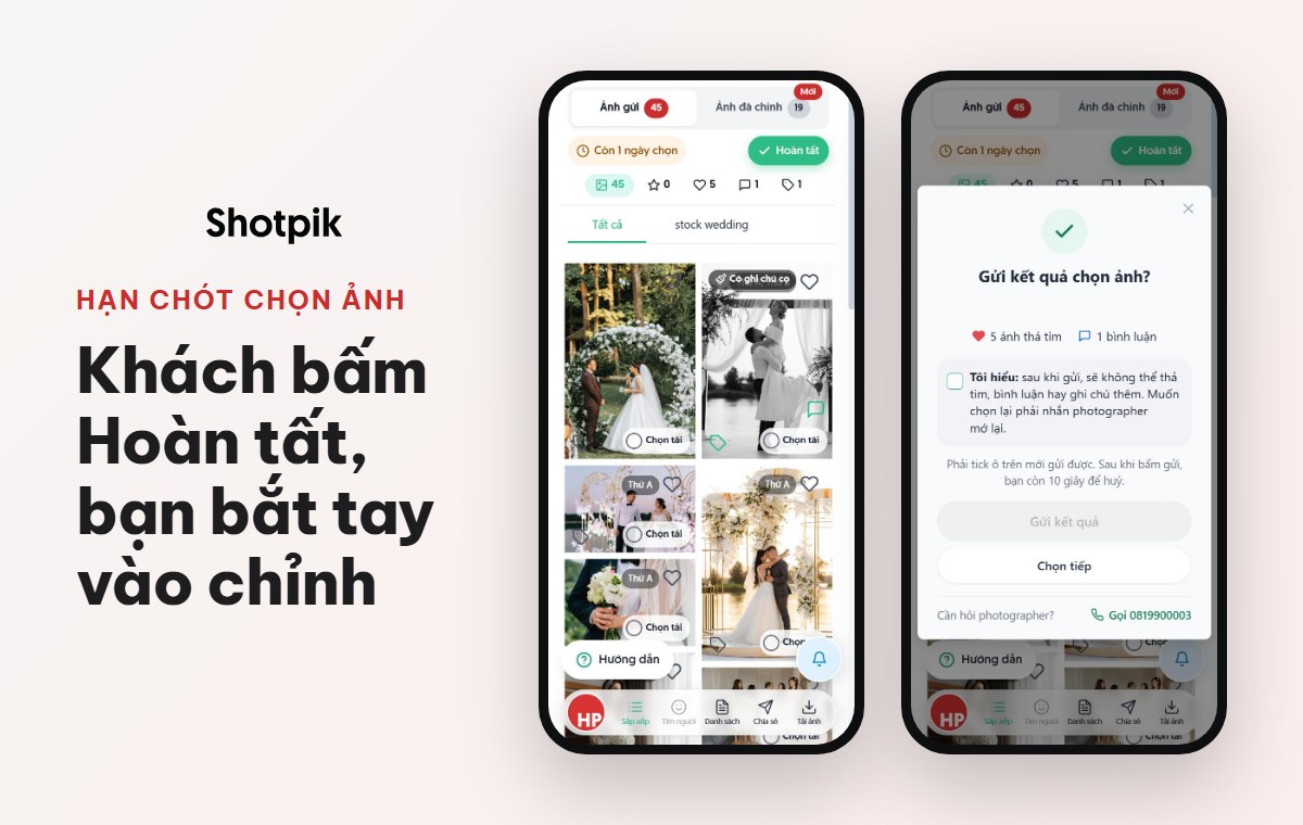 Shotpik có gì mới? 9 tính năng giúp khách chọn ảnh online dễ hơn 4 Hạn chót chọn ảnh và nút Hoàn tất chọn ảnh trong album Shotpik